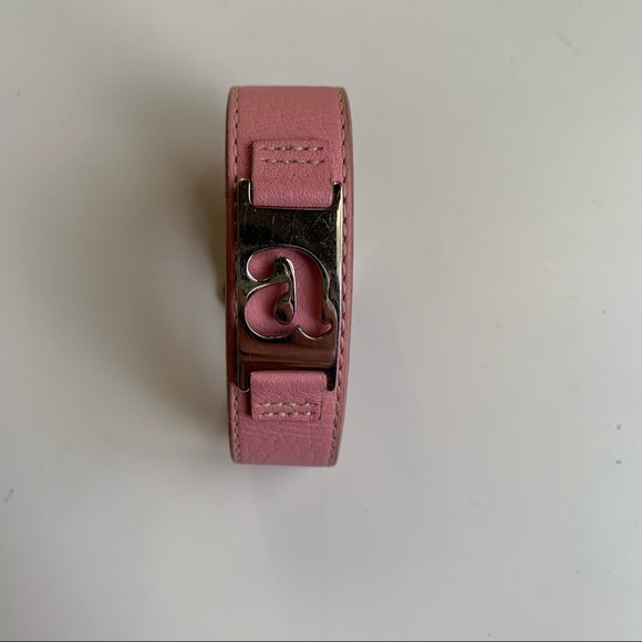 Auth Fossil pink leather “a” bracelet cuff - Picture 2 of 10